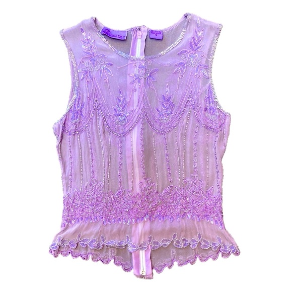 CALYPSO Vintage Embellished Top Beaded Sequined Vintage Sheer Silk Y2K Party Top - Picture 1 of 15